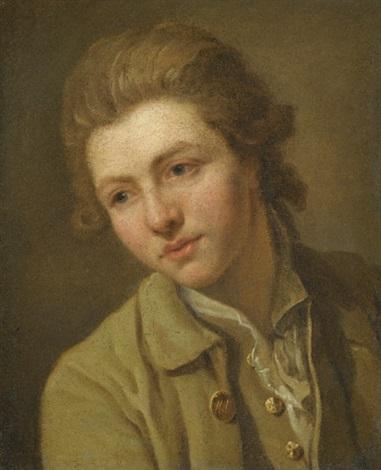Portrait d'un jeune, tête et épaules, portant une chemise marron à col ouvert - Nicolas Bernard Lépicié