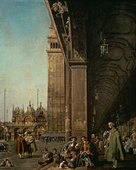 Piazza di San Marco : vue vers l'est depuis le coin sud-ouest et la colonnade du Procuratie Nuo - Canal Giovanni Antonio