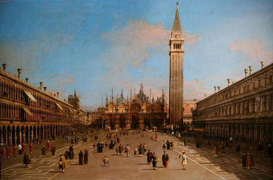 Piazza San Marco regardant vers la Basilica di San Marco (huile sur toile) - Giovanni Antonio Canal