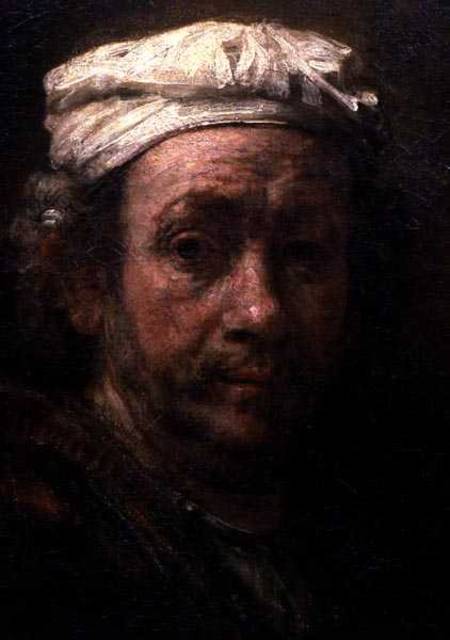 Portrait de l'artiste à son chevalet, détail du visage - Rembrandt van Rijn