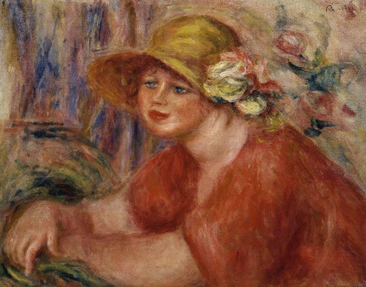 Portrait d'une femme avec un chapeau décoré de fleurs - Pierre-Auguste Renoir