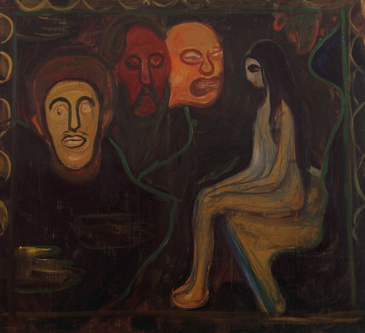 Fille et trois têtes d'hommes - Edvard Munch