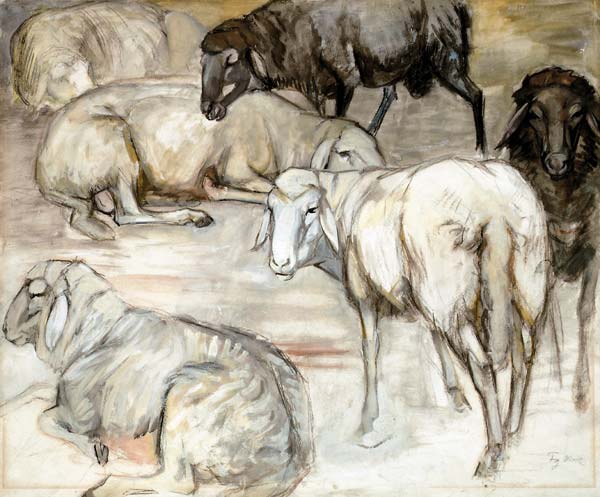 Troupeau de moutons I (Troupeau de moutons dans l'étable) - Franz Marc