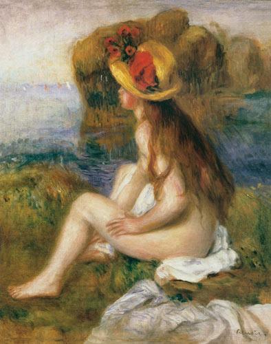 Baigneuse assise avec un chapeau de paille - Pierre-Auguste Renoir