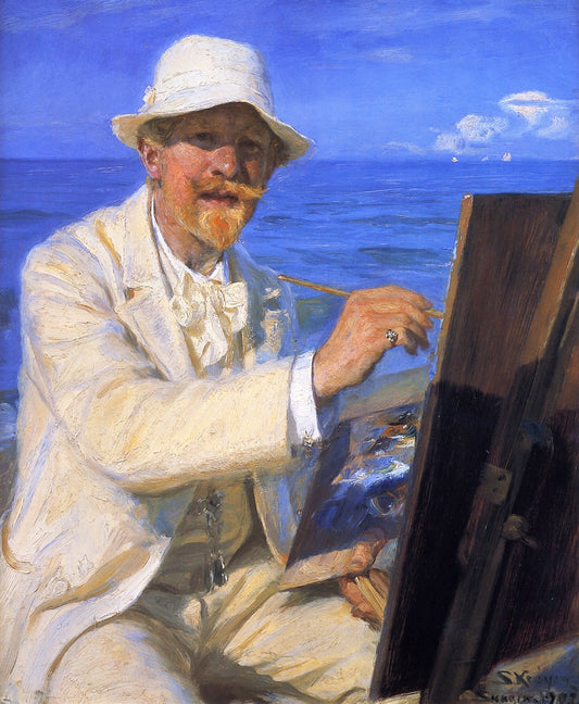 Autoportrait, assis près de son chevalet à la plage de Skagen - Peder Severin Kroyer
