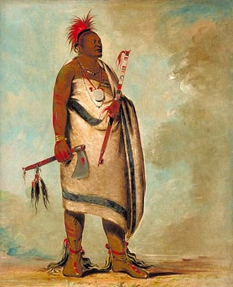Shonka Sabe (Black Dog). Chief of the Hunkah division of the Osage tribe - George Catlin