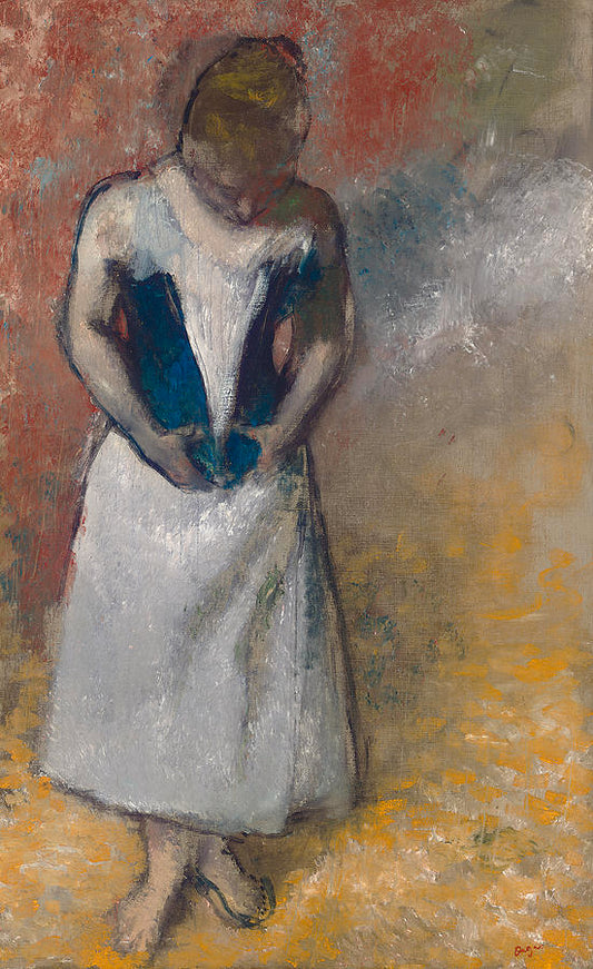 Femme debout de face, serrant son corset - Edgar Degas
