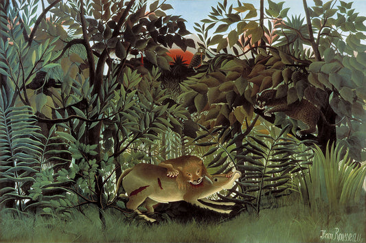 Le lion ayant faim se jette sur l'antilope - Henri Rousseau
