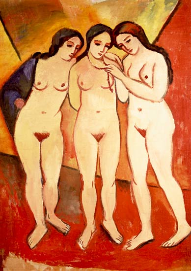Trois filles nues (rouge et orange) - August Macke