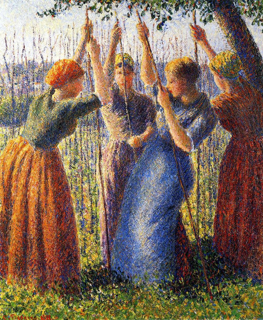 Paysannes plantant des piquets - Camille Pissarro