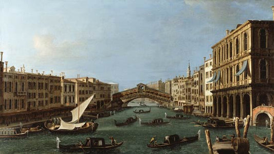 Vue du Grand Canal depuis le sud, le Palazzo Foscari à droite et le pont du Rialto en face - Giovanni Antonio Canal