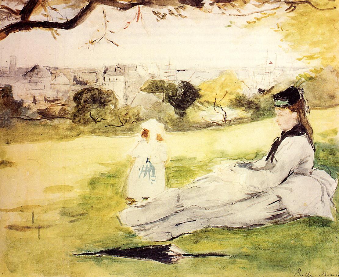 Woman and Child Seated in a Meadow - Berthe Morisot