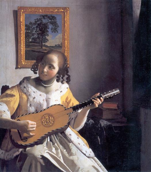 Une femme jouant de la guitare - Johannes Vermeer