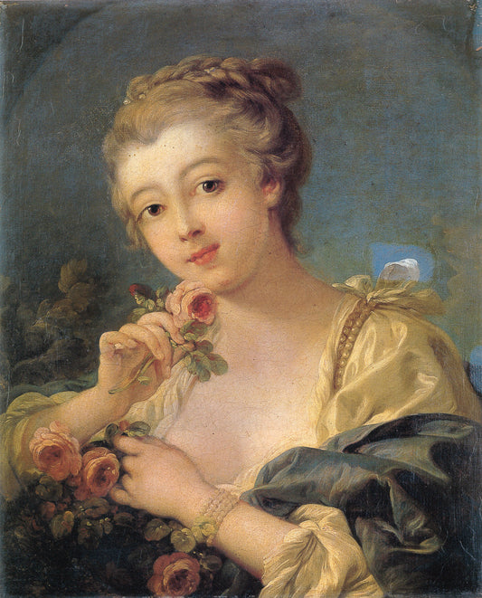 Young Woman with a Bouquet of Roses - François Boucher