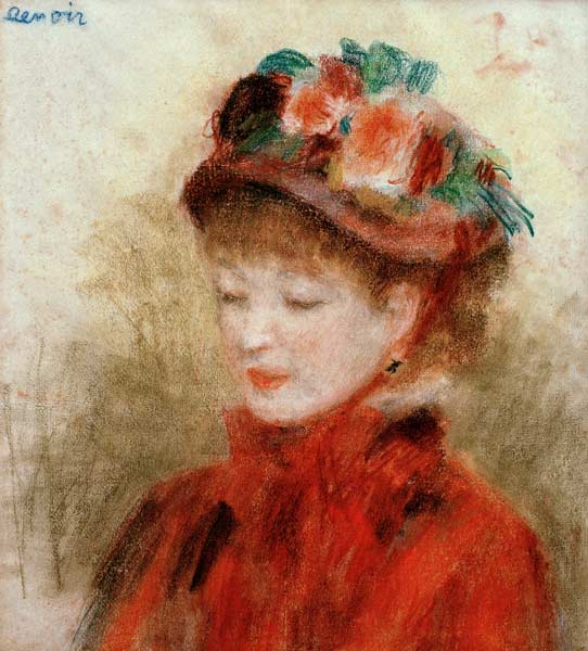 Jeune femme avec un chapeau à fleurs c.1877 - Pierre-Auguste Renoir