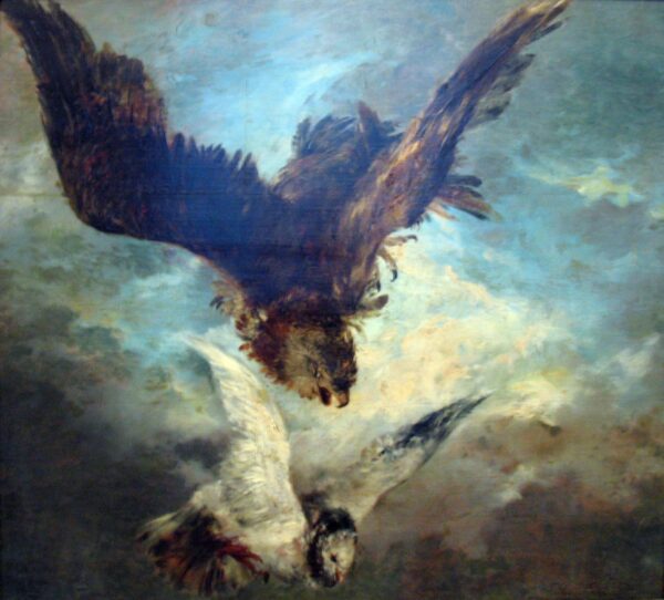 Falcon attacking a pigeon - Adolph von Menzel