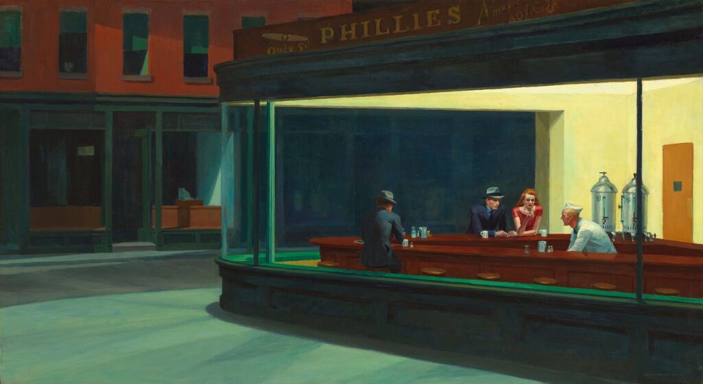 Die 100 berühmtesten Gemälde der Welt 1920px Nighthawks by Edward Hopper 1942 Der Blog Master Apollon