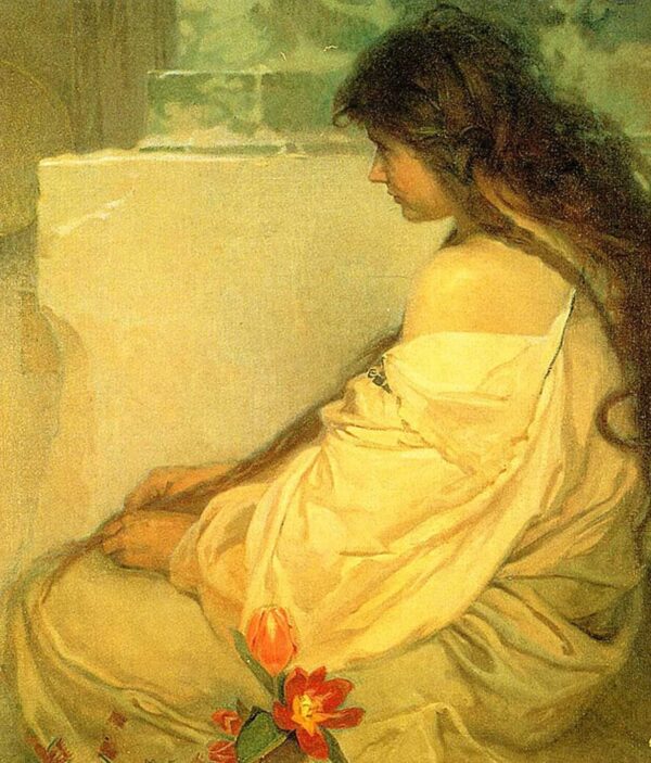 Girl with Tulips - Mucha