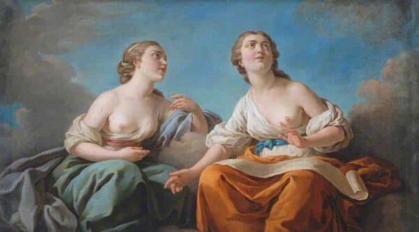 Two muses, allegory of the five senses (doorway top) - Louis Jean François Lagrenée