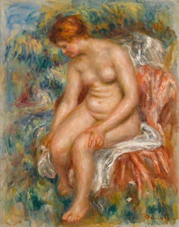 Seated Bather Drying Her Leg - Pierre-Auguste Renoir