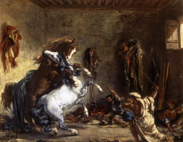 Arabian Horse Fighting in a Stable - Eugène Delacroix