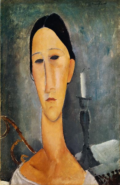 Hanka Zborowska in the background a chandelier - Amedeo Modigliani