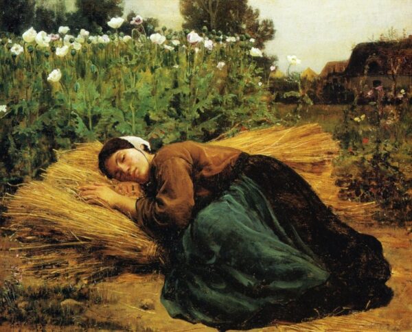 Young reaper sleeping on sheaves of wheat - Jules Breton