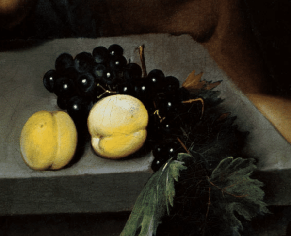 The Sick Bacchus, detail of peaches and grapes - Caravaggio