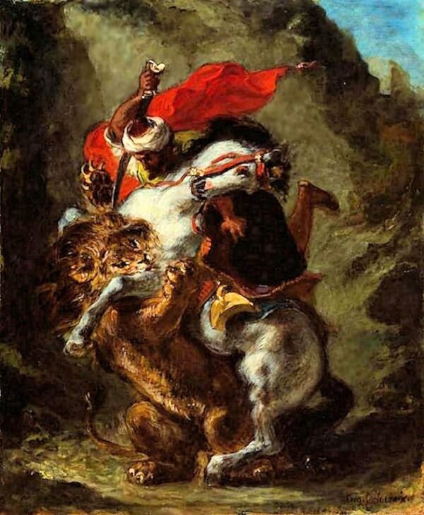 Arab Cavalier Attacked by a Lion - Eugène Delacroix