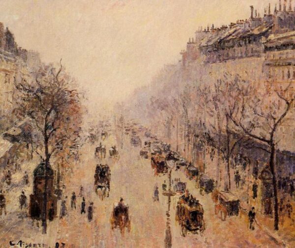 Boulevard Montmartre, Morning, Sunlight and Mist - Camille Pissarro