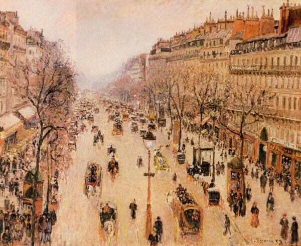 Boulevard Montmartre Morning, Gray Weather - Camille Pissarro