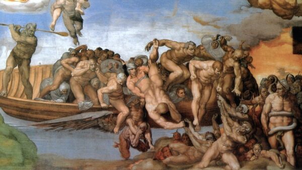 Last Judgment - Charon's boat (Detail Sistine Chapel) - Michelangelo