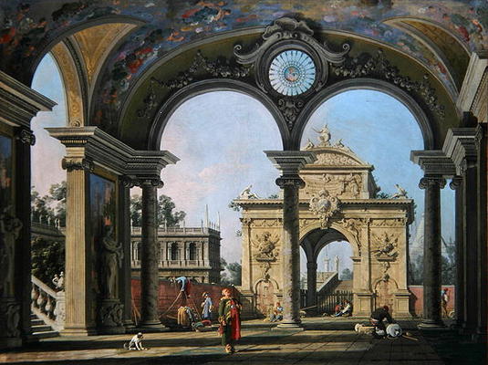 Capriccio of an arch of triumph seen through an ornate vault, circa 1750 - Giovanni Antonio Canal