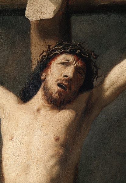 Christ on the Cross, detail of the head - Rembrandt van Rijn