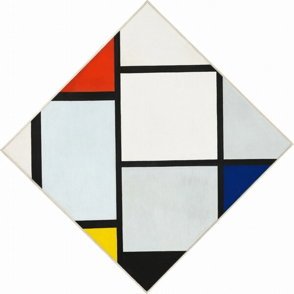 Diamond composition with red, gray, blue, yellow, and black - Mondrian