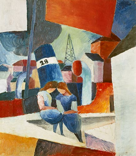 Port image with children on the wall (Duisburg) - August Macke