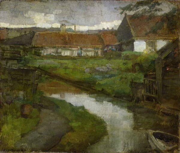 Farm and irrigation ditch with the bow of a rowing boat - Mondrian