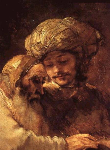 Jacob blessing the children of Joseph (detail of 375) - Rembrandt van Rijn