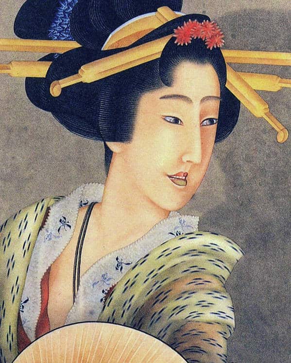 Hokusai Portrait of a Woman Holding a Fan - Katsushika Hokusai