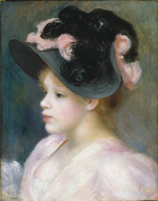 Young Girl with Pink and Black Hat - Pierre-Auguste Renoir