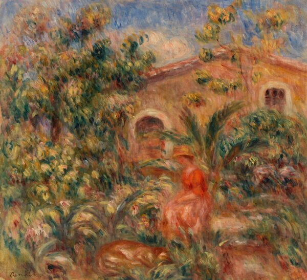 Woman and Dog in a Landscape - Pierre-Auguste Renoir