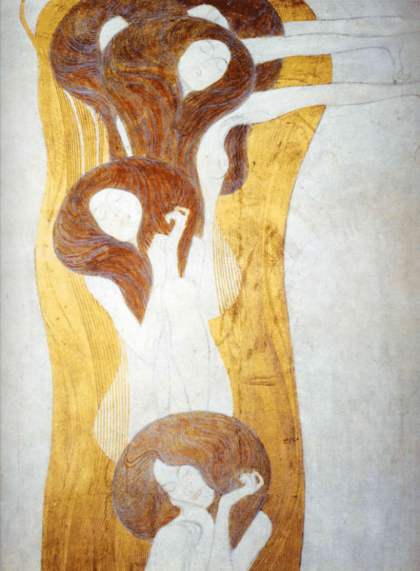 Beethoven's frieze: The aspiration to happiness finds its refuge in poetry. Right wall, detail - Gustav Klimt