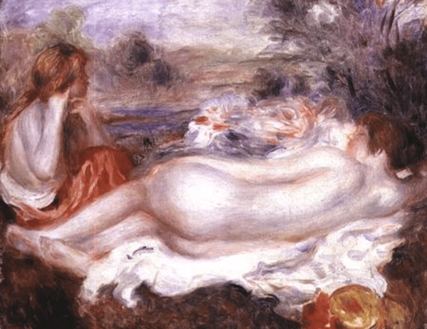 Reclining Bather and a Young Girl Combing Her Hair - Pierre-Auguste Renoir