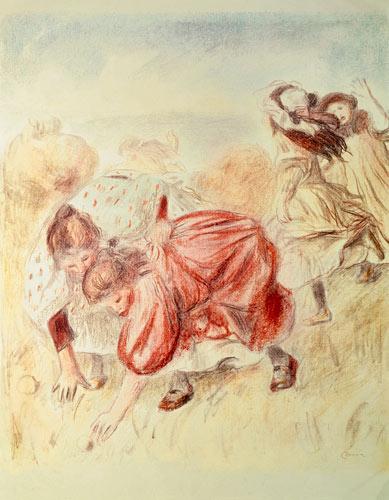 Young girls playing (colored pencil) - Pierre-Auguste Renoir