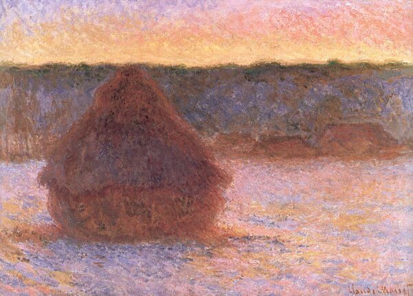 Sunset over the snow-covered haystacks - Claude Monet. High-quality oil painting reproduction