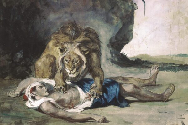 Oil Painting Reproduction: Lion with the Corpse of an Arab by Eugène Delacroix