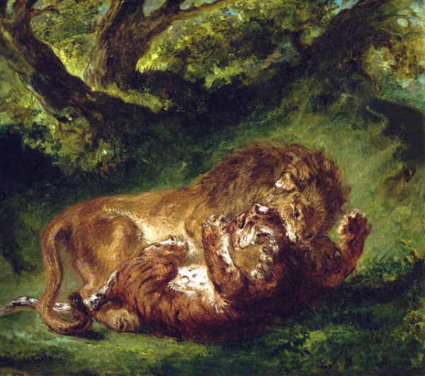 Struggle between lion and tiger - Eugène Delacroix oil painting reproduction