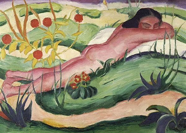 Reclining Nude in the Flowers - Franz Marc