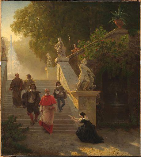 A cardinal and his entourage in a park - Emanuel Leutze