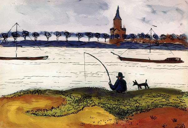 Landscape of River with Fishermen - August Macke